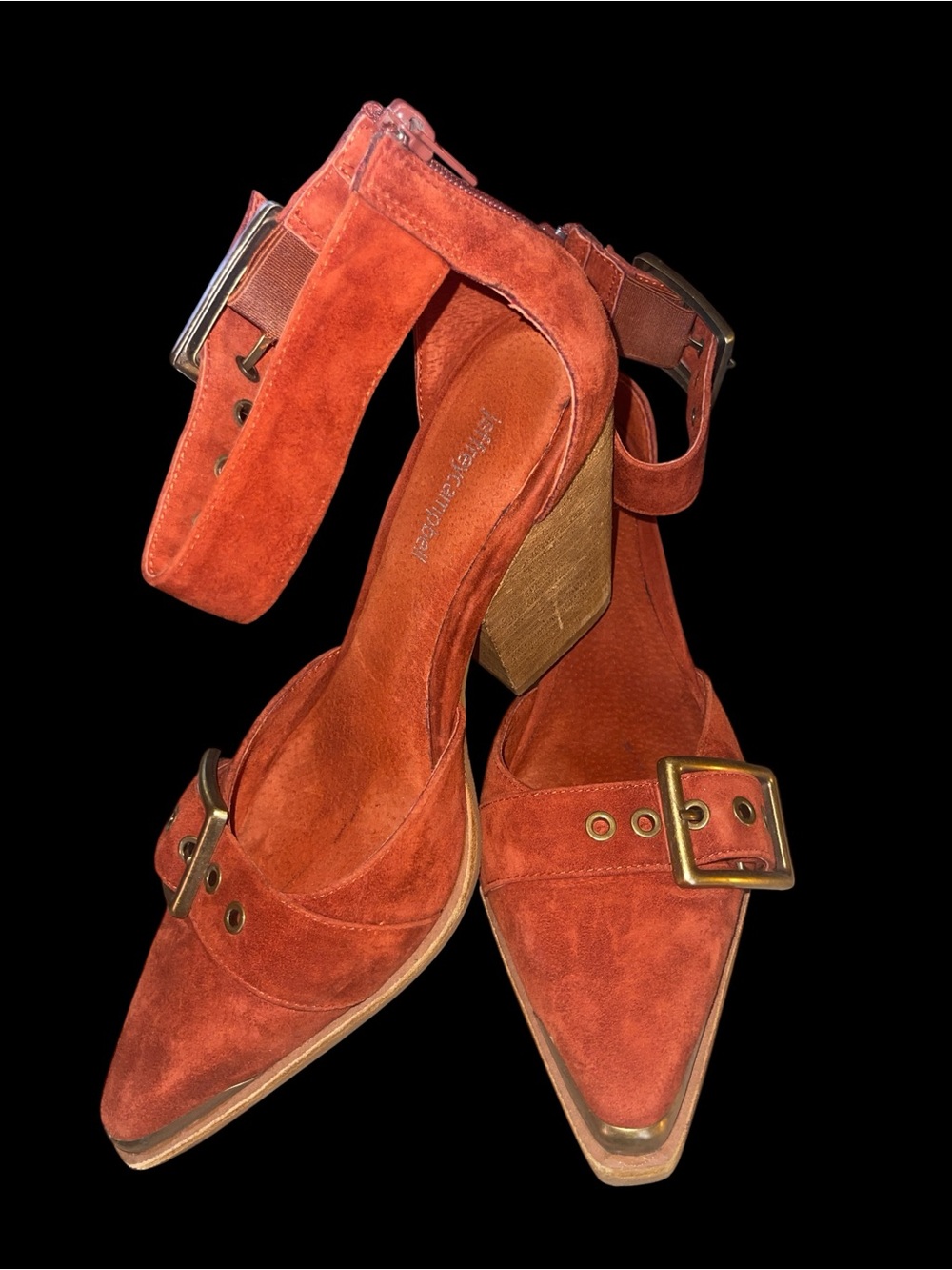 Beautiful Jeffrey Campbell Rust/Cognac Suede Pointed Block Heel Open Boot.